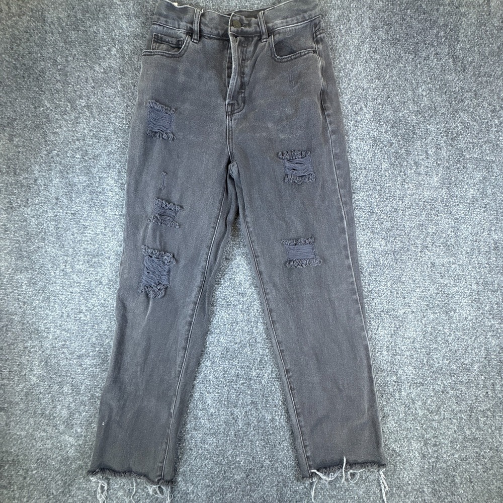 PacSun Jeans Womens 25x25 Black Denim Distressed Cotton High Rise Straight Leg